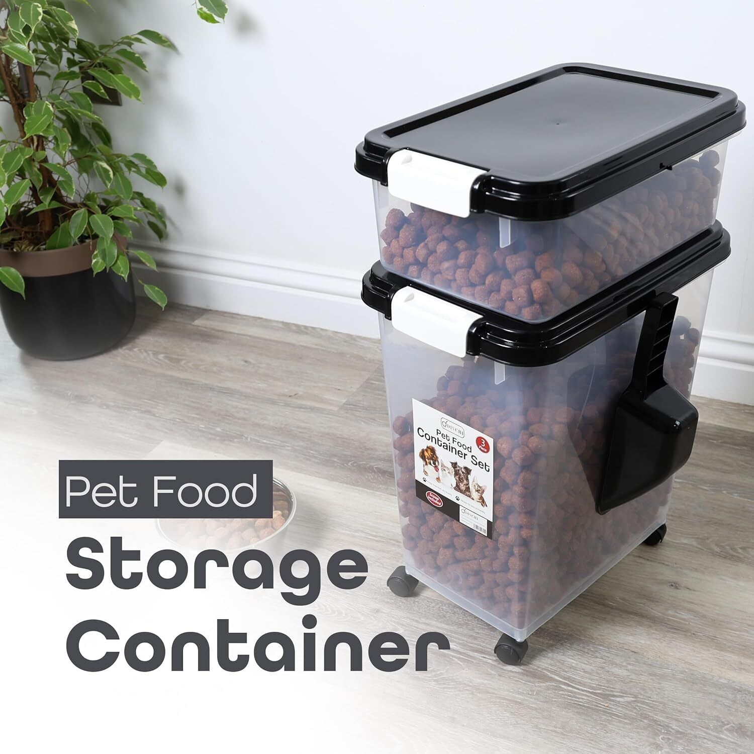 3 Pcs Airtight Pet Food Storage Container with Plastic Measuring Scoop for Pets