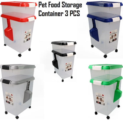 3 Pcs Airtight Pet Food Storage Container with Plastic Measuring Scoop for Pets